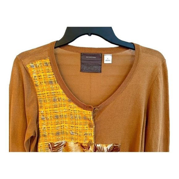 ANTHROPOLOGIE,GUINEVERE, NWOT, PATCHWORK SWEATER.3/4 SLEEVE, LIGHTWEIGHT.SIZE M - Picture 2 of 6